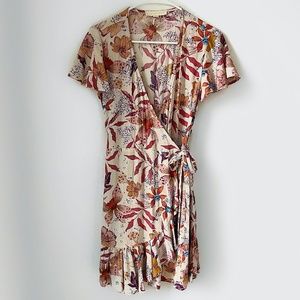 Lovestitch Floral Ruffle Wrap Cap Sleeve Mini Dress